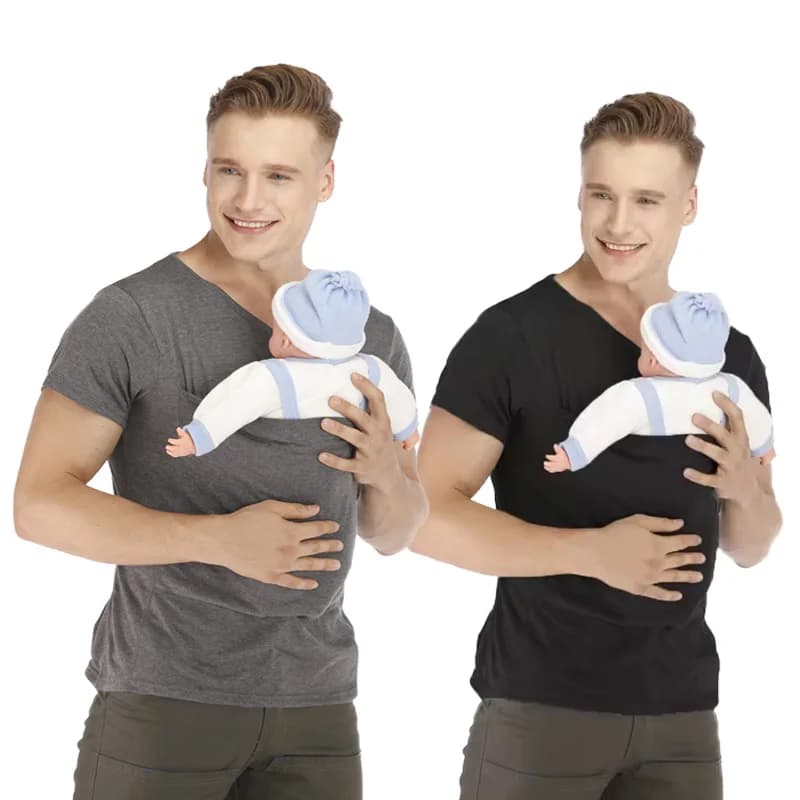 T-shirt con tasca a marsupio in nylon cotone padre madre maniche corte top bambino estate gravidanza marsupio di sicurezza abbigliamento per l'alimentazione
