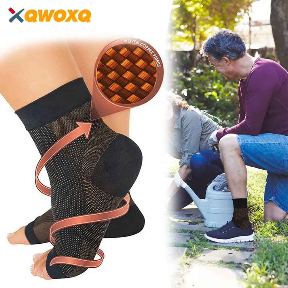 2 pezzi calzini lenitivi per il dolore alla neuropatia, supporto per compressione in rame con tutore per caviglia, calzini lenitivi per la neuropatia, supporto per l'arco plantare con calzino lenitivo