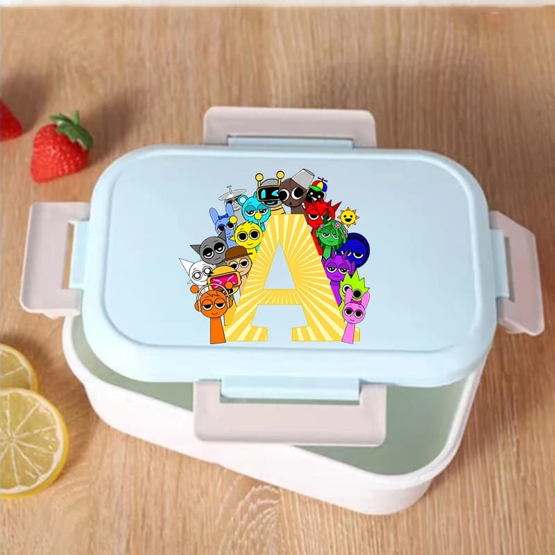 Sprunki Lunch Box Cartoon 26 Letters Print Portable Bento Boxes Man Woman Hermetic Food Crisper Single Layer Capacity Lunch Case