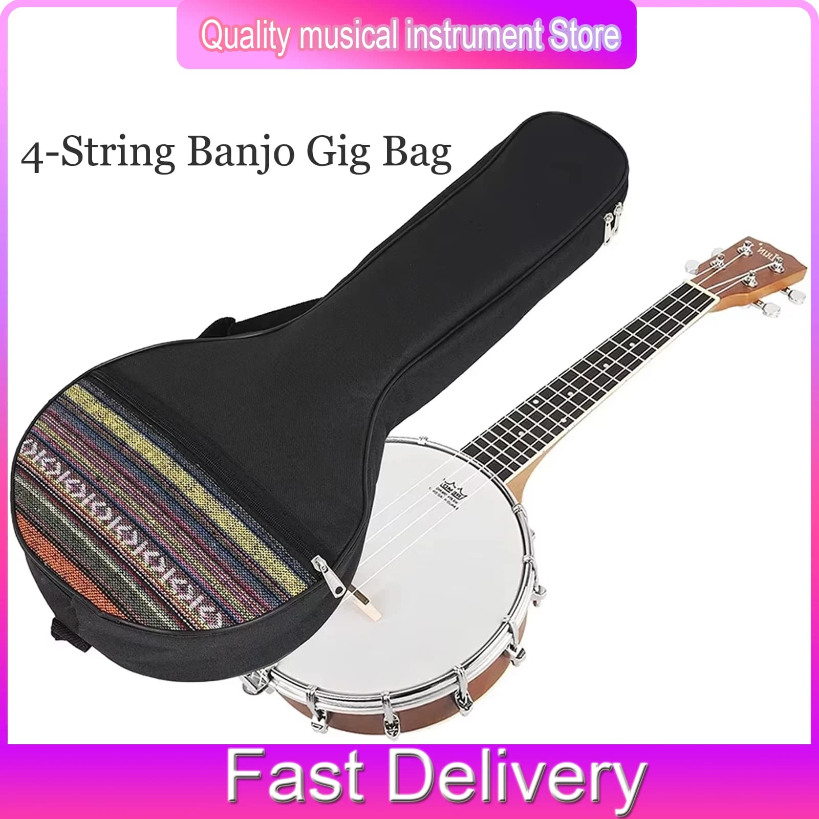 Borsa per banjo a 4 corde IRIN, stile etnico, con imbottitura in cotone, custodia per ukulele, zaino per banjo, accessori per strumenti