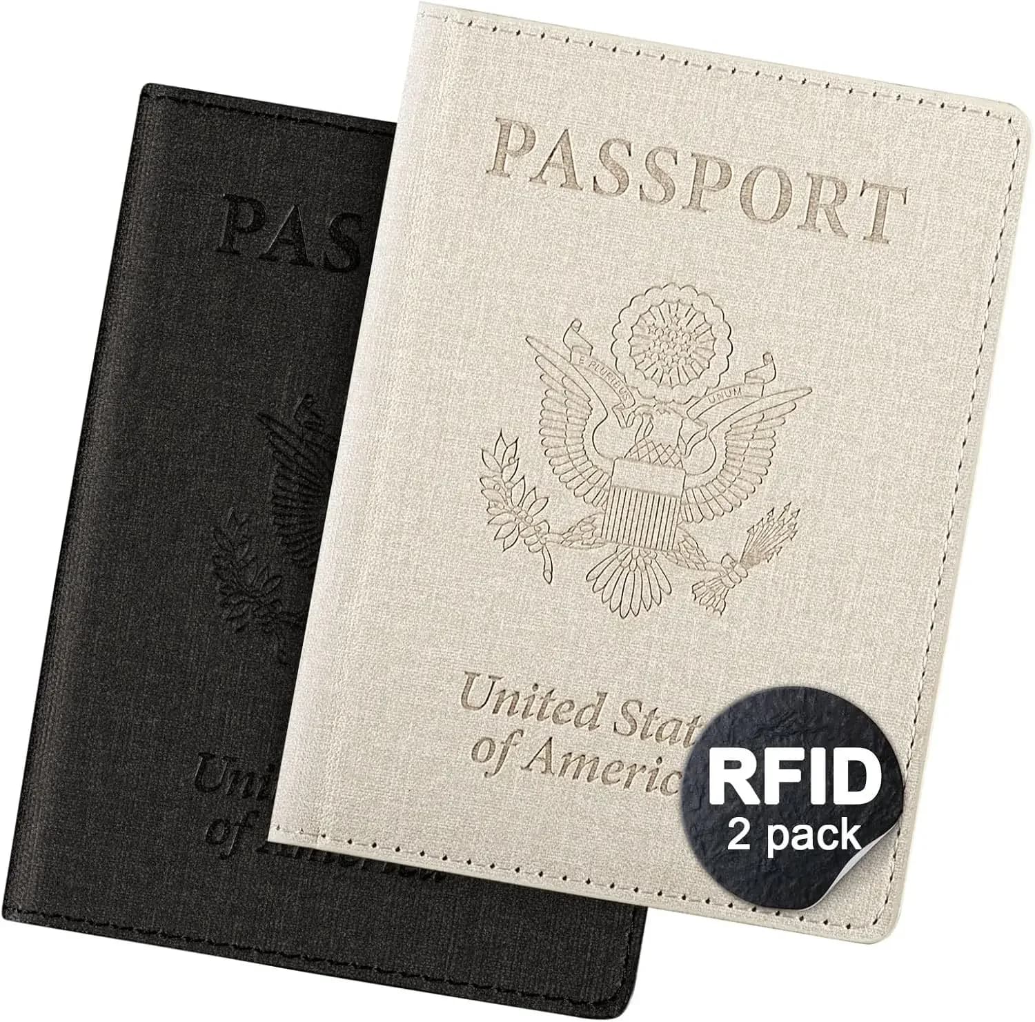Confezione da 2 custodie per passaporto con blocco RFID e scomparti per carte, bianco e nero - Essenziale per i viaggi