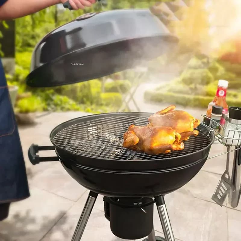 -Fuoco all'aperto Fornello per barbecue per feste Fornello da campeggio rotondo americano Fornello da campeggio Giardino domestico Cortile Griglia a carbone Supporto Brasero