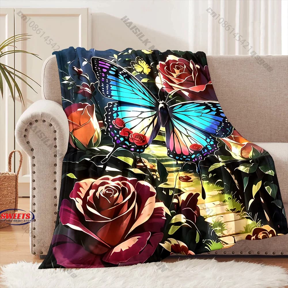 Coperta accogliente con farfalle e rose, diverse misure, coperta decorativa per divano, camera da letto, soggiorno, per bambini e adulti, regalo squisito