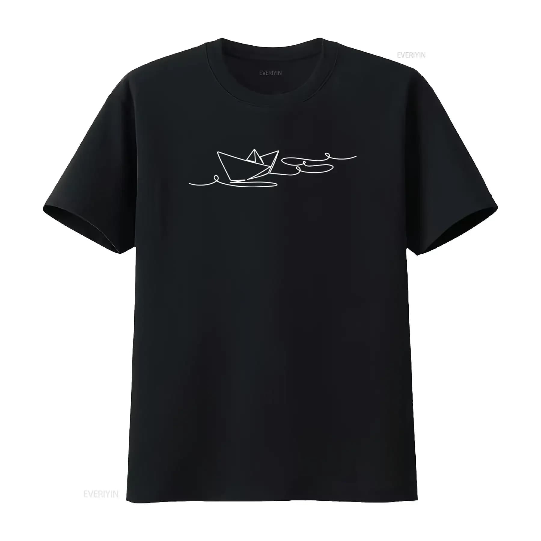 Mens Fashion T Shirt with Boat Polygon Paper Ship Origami Print vintage Washed Soft Casual Top For Everyday Wear