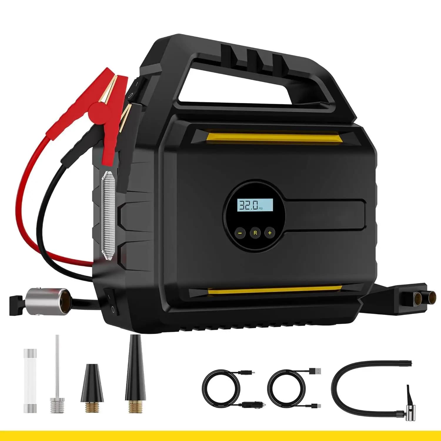 Pompa d'aria per avviamento di emergenza da 7200 mAh 12 V - Pompa d'aria per avviamento di emergenza con display LCD multifunzionale con gonfiatore/sgonfiatore