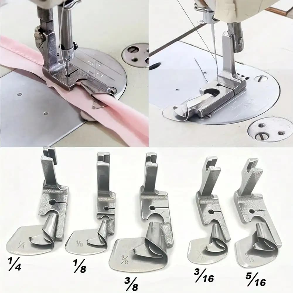 1 Pezzo Piedino Industriale per Macchina da Cucire per Orlatura Curva, con Tubo di Trascinamento per Orlatura a Pieghe di Gonne in Seta e Chiffon, per passi da 1/8", 3/16", 1/4"