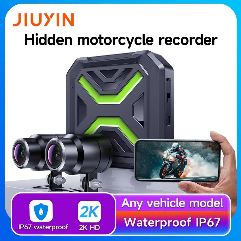JIUYIN Dual Motorcycle DVR 2K Action Camera WiFi Smart Connect Front Rear View Waterproof 1080p Dash Cam