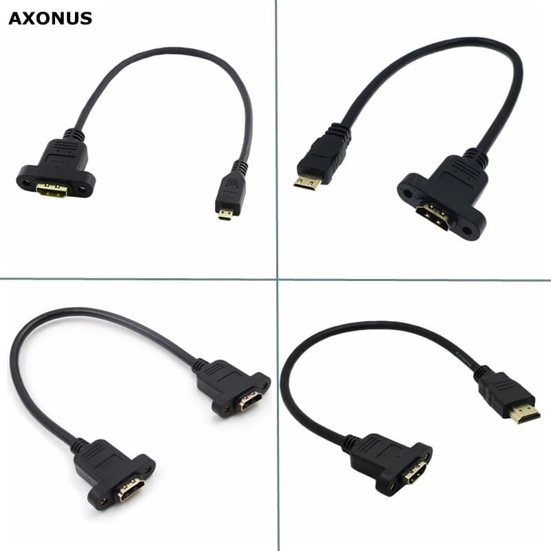 Cavo Micro HDMI compatibile da 1FT, da maschio a mini HDMI compatibile femmina con fori per viti per fissaggio al pannello, da A femmina a D maschio
