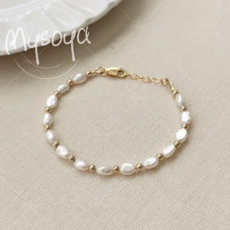MYSOYA Bracciale con perle d'acqua dolce barocche bianche da 4-5 mm con confezione regalo, per lui/lei, per compleanno/matrimonio/donna, regalo per la festa della mamma A0395