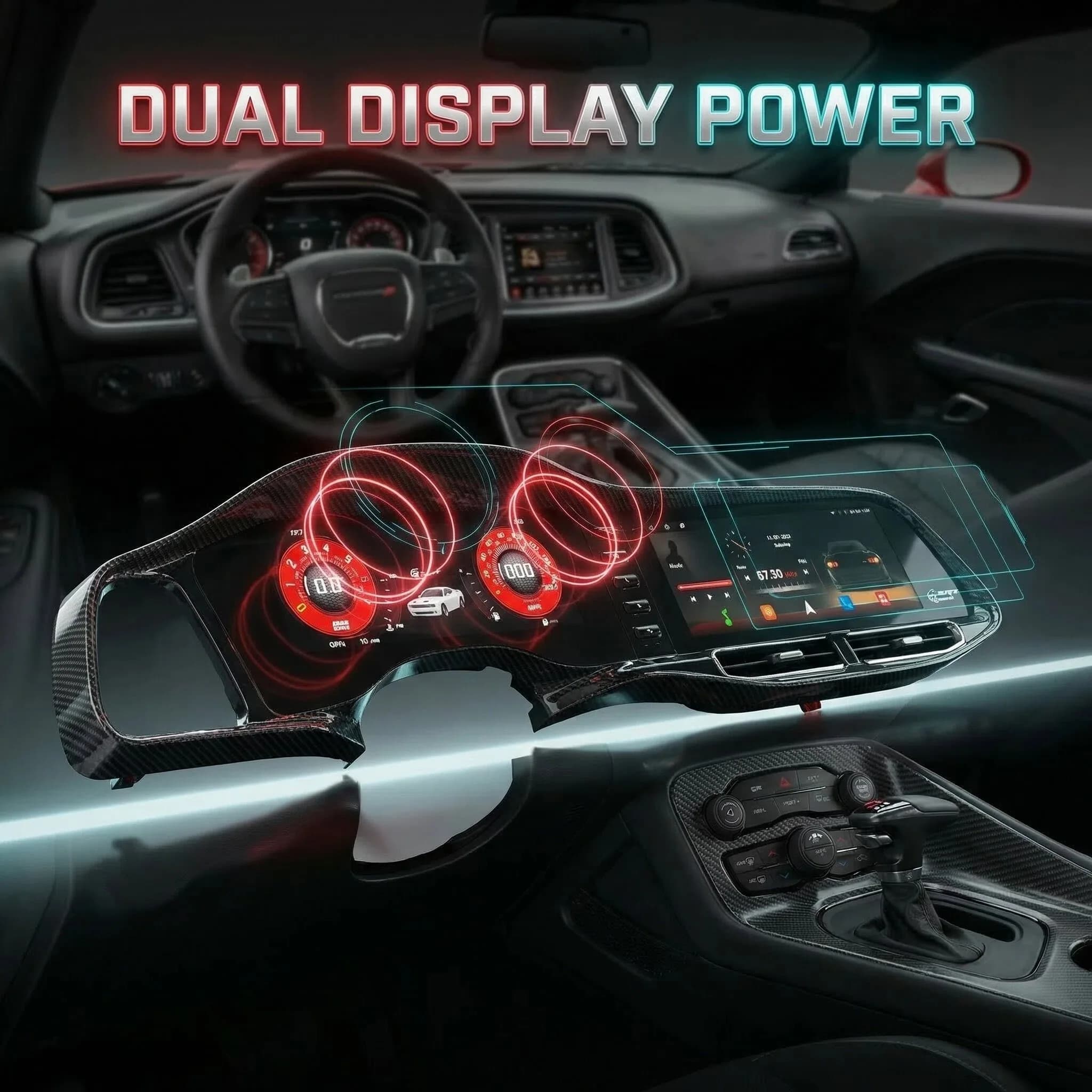 Schermo doppio da 24,6 pollici per Dodge Challenger SRT Hellcat 2010-2023, autoradio con GPS, navigazione, Carplay, LCD e quadro strumenti digitale