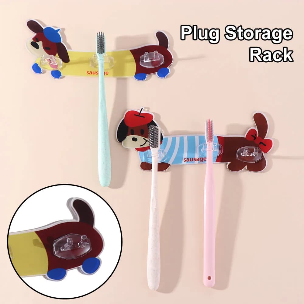 Portaspazzolino Dopamine Dachshund, impermeabile, antiscivolo, con gancio per bagno a forma di cartone animato, multiuso, facile da installare