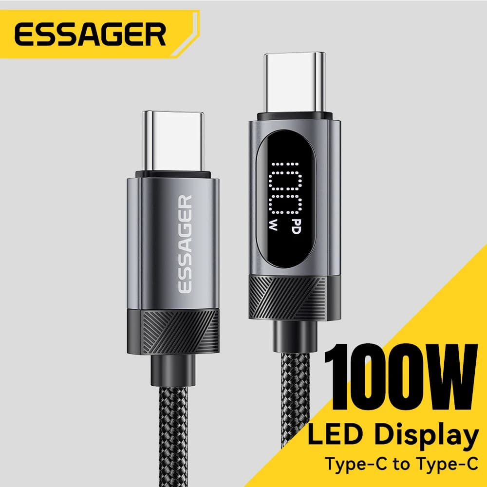 USB cable C Essager Digital Dispaly for iPhone 17 16 15 Xiaomi Huawei 100W PD fast charging for MacBook iPad type C to C cable