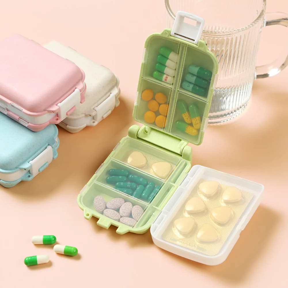 Nuovo organizzatore settimanale portatile per pillole 8 griglie Scatola per pillole per medicinali Custodie per vitamine da viaggio piccole Contenitore per compresse Strumenti per oli di pesce