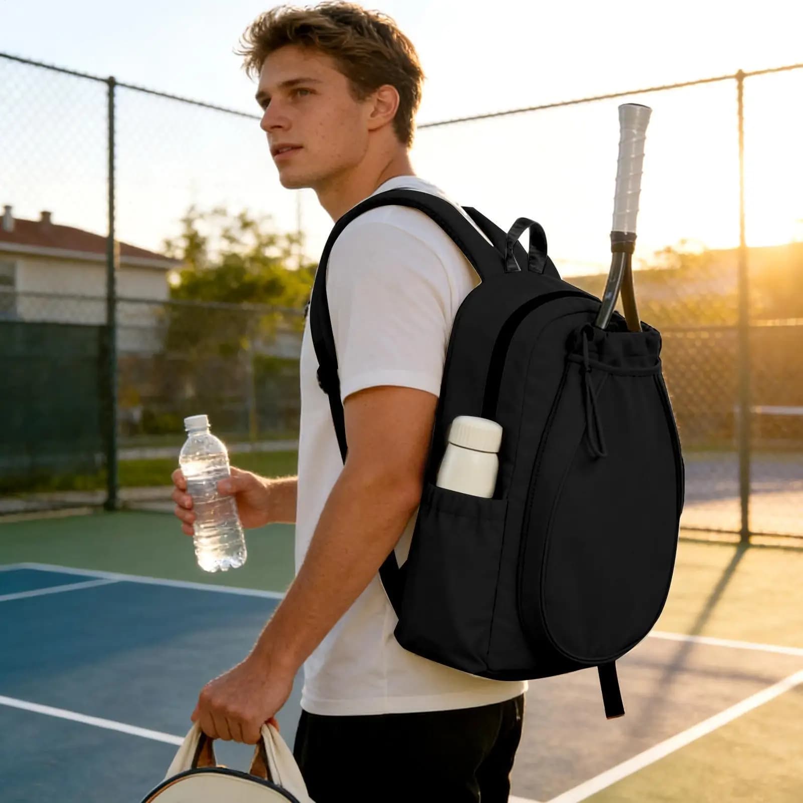 Zaino da pickleball per donna, contiene 2 racchette, borsa fitness con scomparto per scarpe e tasca impermeabile, zaino per racchette da tennis