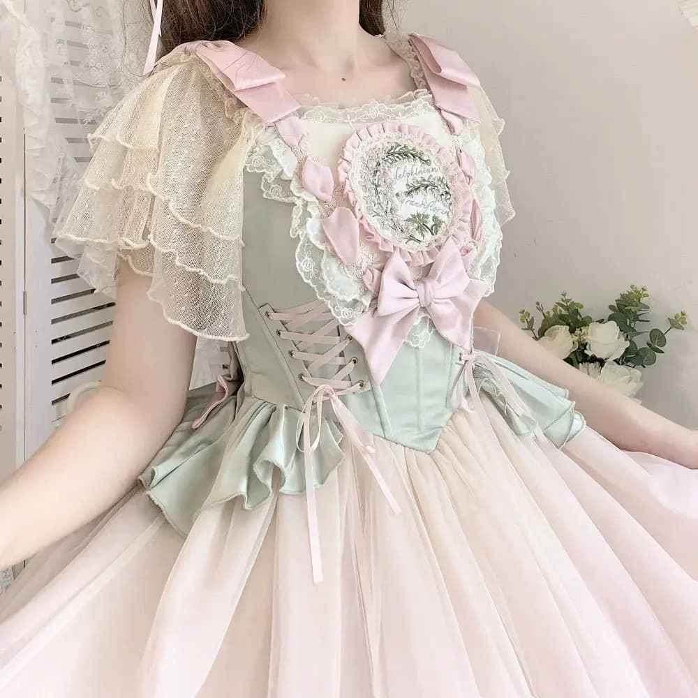 Original Design Lolita Dot Sateen Shirt Skin-friendly Loose plus Size Inner Wear Daily Jsk A-Line Skirt round Neck Short Sleeve