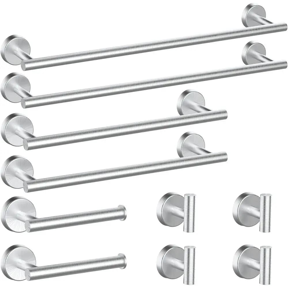 Set di accessori per il bagno in nichel spazzolato da 10 pezzi - Portasciugamani da 24 e 18 pollici, Gancio per accappatoio, Porta carta igienica, Set di 2 accessori da 5 pezzi
