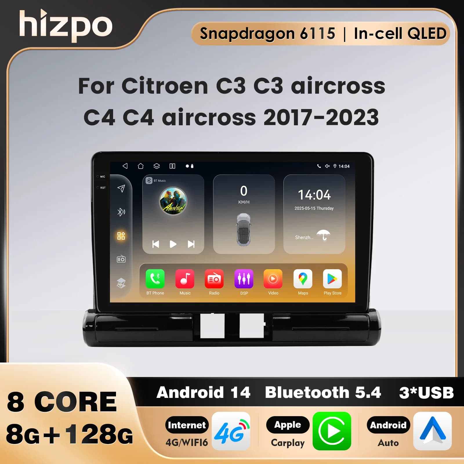 Android 6115 Autoradio Carplay Per Citroen C3/C3 Aircross C4/C4 Aircross 2017-2023 (Configurazione Bassa) Multimedia 2DIN Stereo