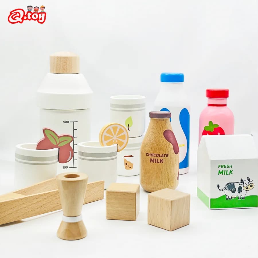 I bambini fingono di giocare Set di bevande al latte in legno Cucina Giocattoli alimentari Montessori Apprendimento educativo Gioco di simulazione per bambini