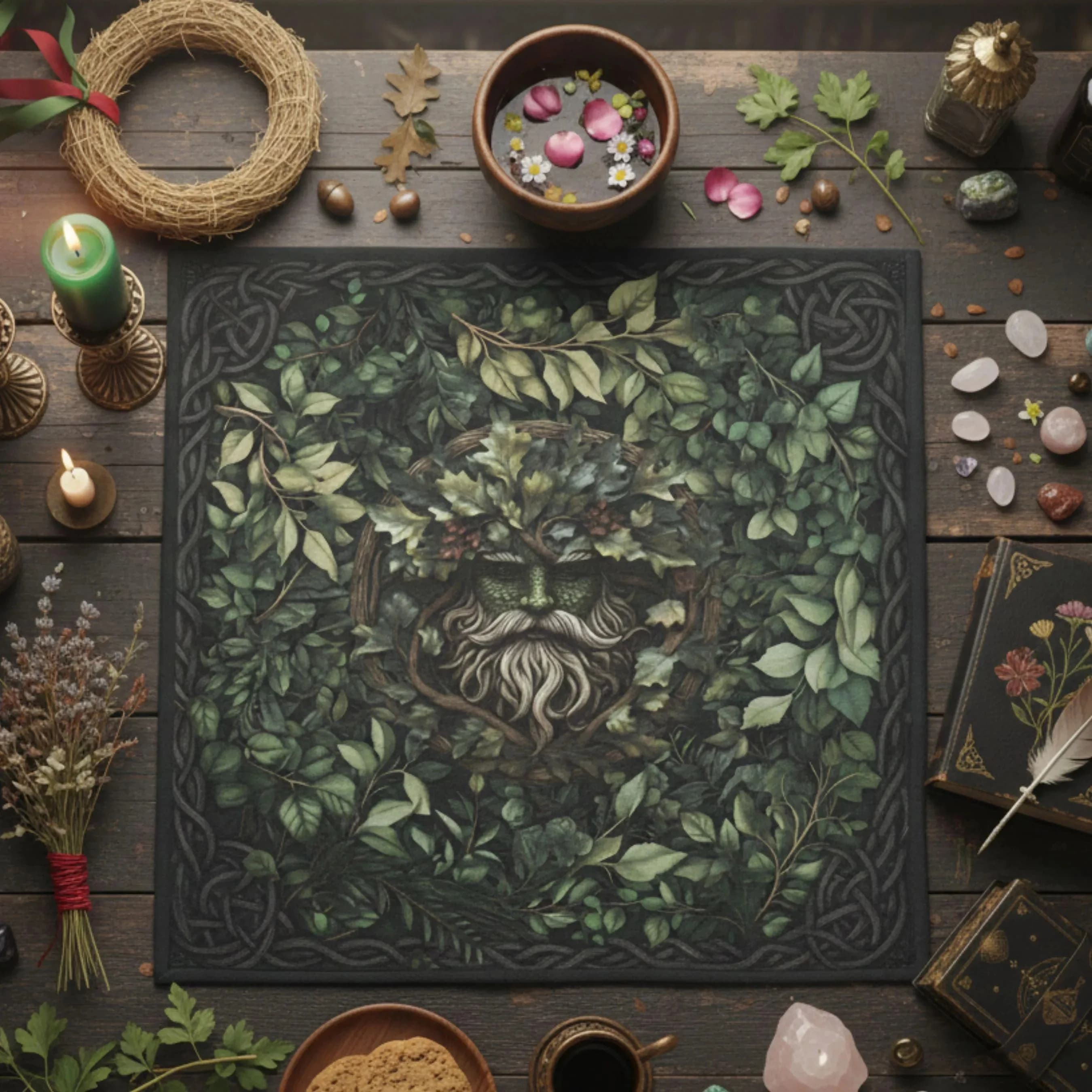 Tovaglia Celtica VIKAMA con Motivo Uomo Verde della Foresta, Tovaglia per Altare delle Streghe, Tovaglia per Cerimonie di Divinazione Tarocchi, Tovaglia per Carte dei Tarocchi