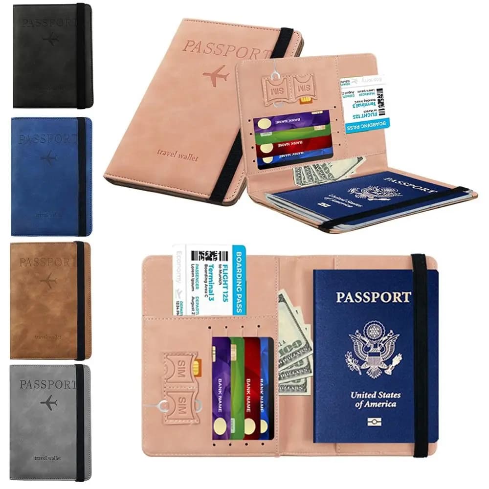 Pacchetto documenti multifunzione ultrasottile portatile Copertine per passaporto Borsa per passaporto in pelle RFID Porta passaporto