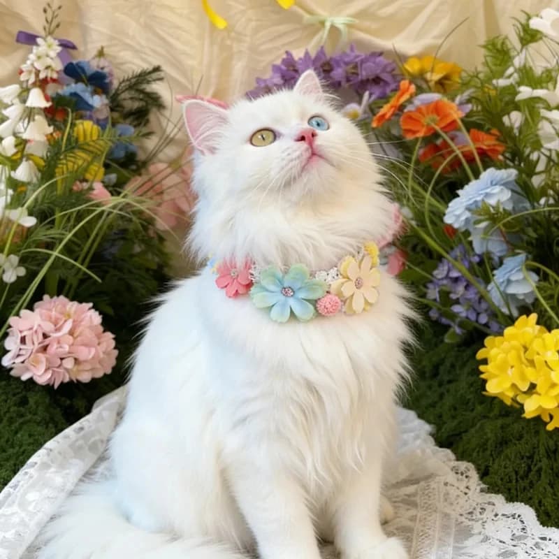 Splendido Collare Colorato per Animali Domestici, Regolabile, Dolce Bavaglino Floreale in Pizzo per Gatti e Cani, Accessorio per Fotografia