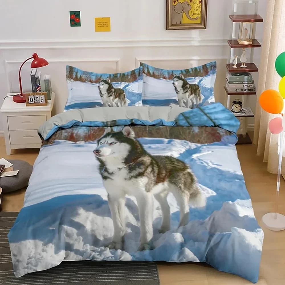 Cute Dog Duvet Cover Twin Full Queen King Siberian Husky Bedding Set for Kids Teens Boys Girls Lovely Pet Animal Comforter Cover