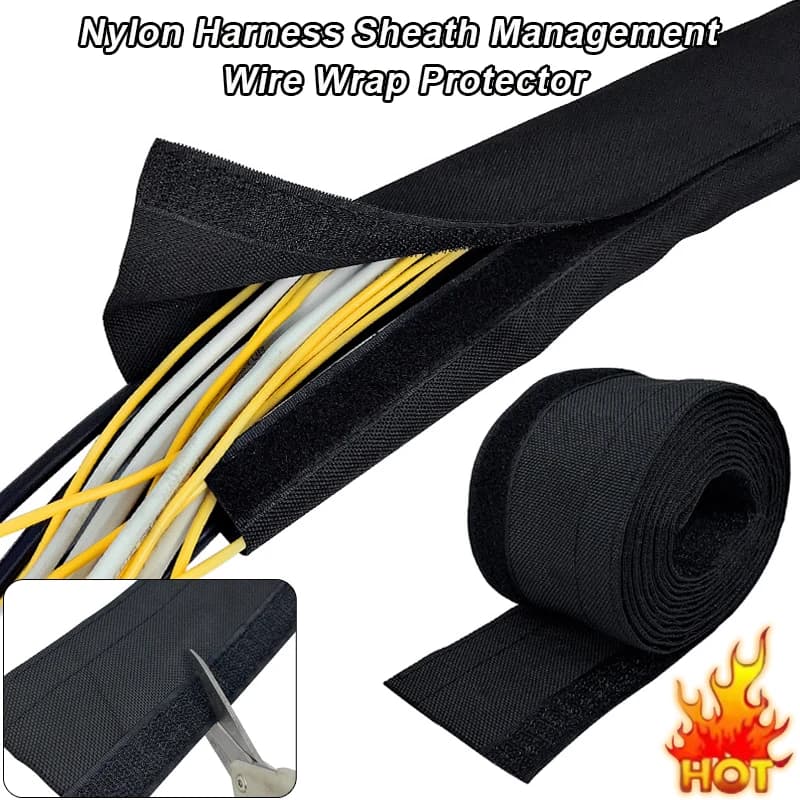 2M Imbracatura in nylon Guaina Gestione Avvolgicavo Protezione Riutilizzabile TPE Manicotto per cavo intrecciato Isolamento nero Manicotto tessile in velcro