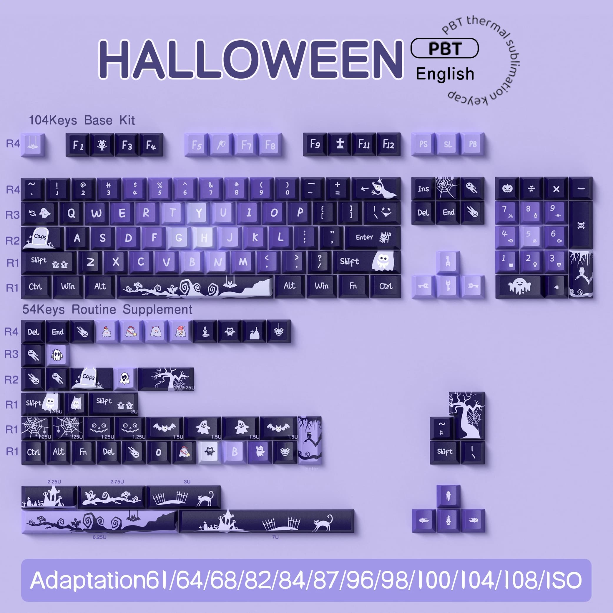 Keycaps a tema Halloween Cherry Profile Keycap personalizzato per cartoni animati per tastiera meccanica con 7U e cappuccio chiave ISO