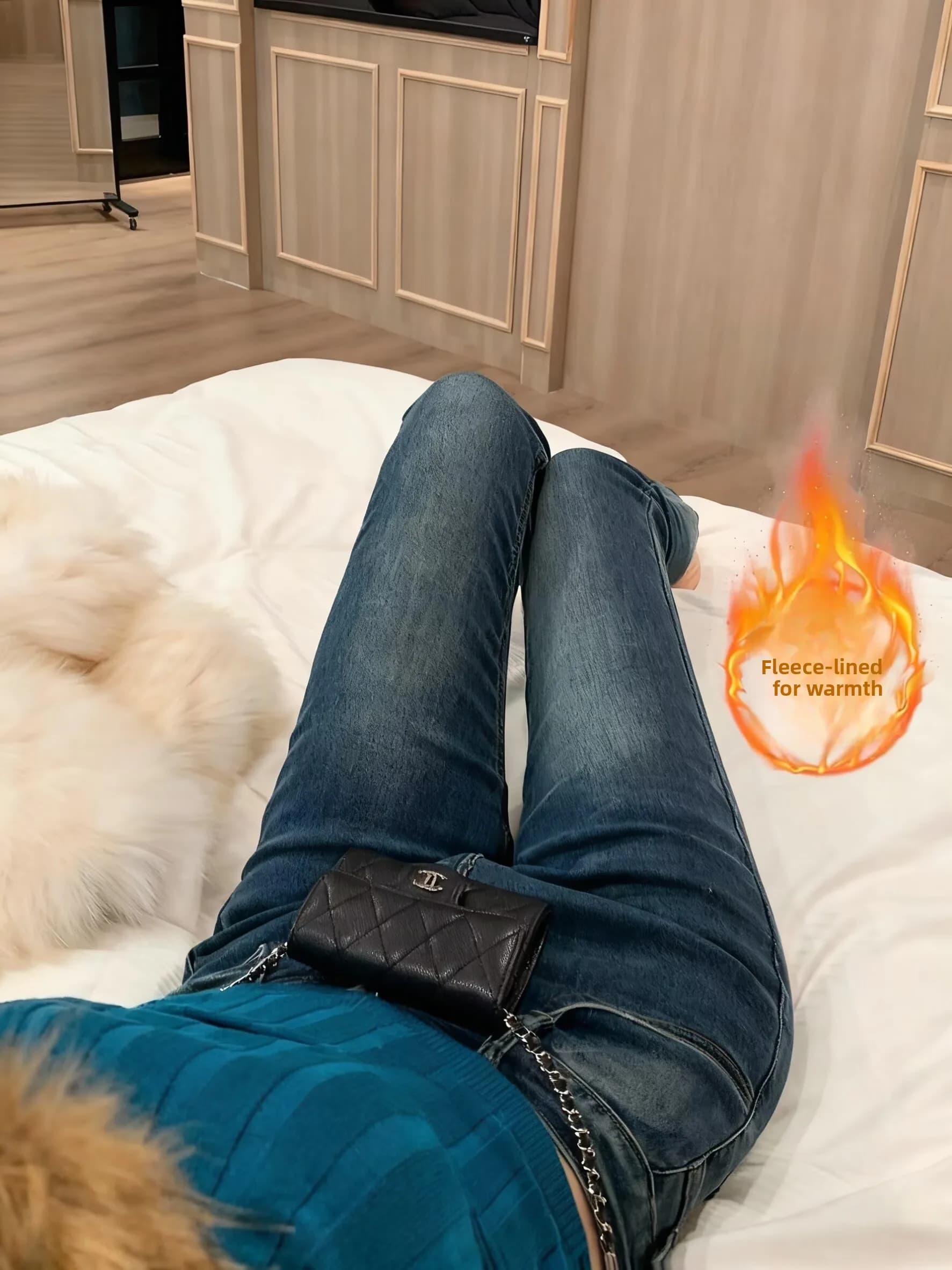 Sexy High Waist Fce Lined Tight Fit Elastic Denim Jeans Korean Sle Vintage Wear for Women Autumn Winter Seasonal Use