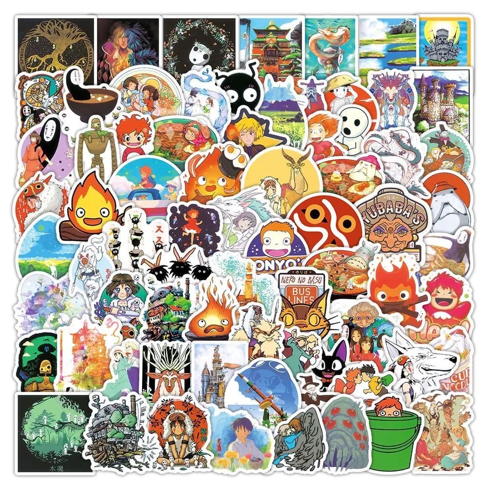 100Pcs Cartoon Hayao Miyazaki Stickers Decals For Phone Laptop Scrapbook Skateboard Guitar DIY Graffiti Aesthetic Stickers
