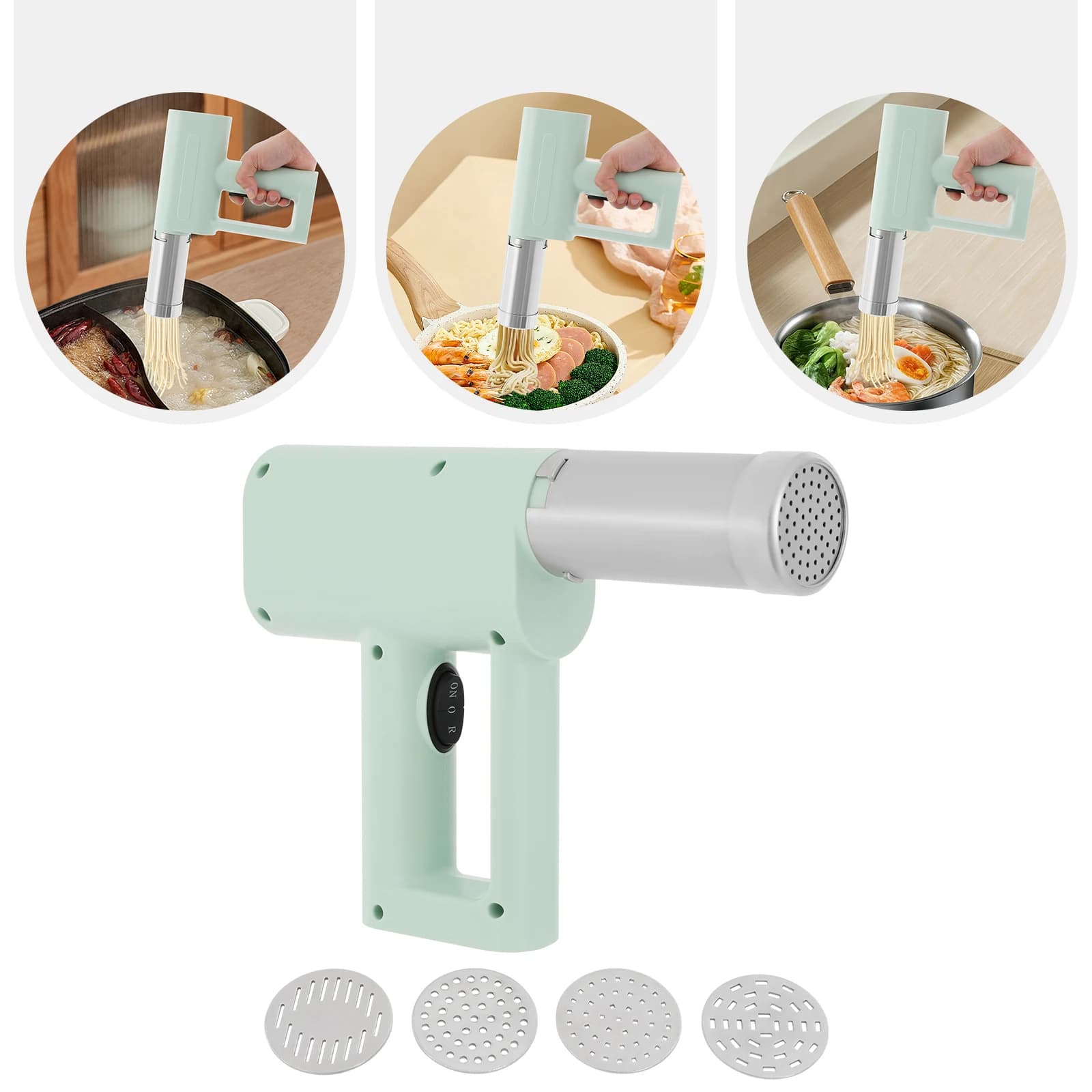 Macchina per pasta elettrica in acciaio inossidabile, macchina per pasta da cucina bianca/verde 5 stampi 22 * 20,5 cm per cucine domestiche