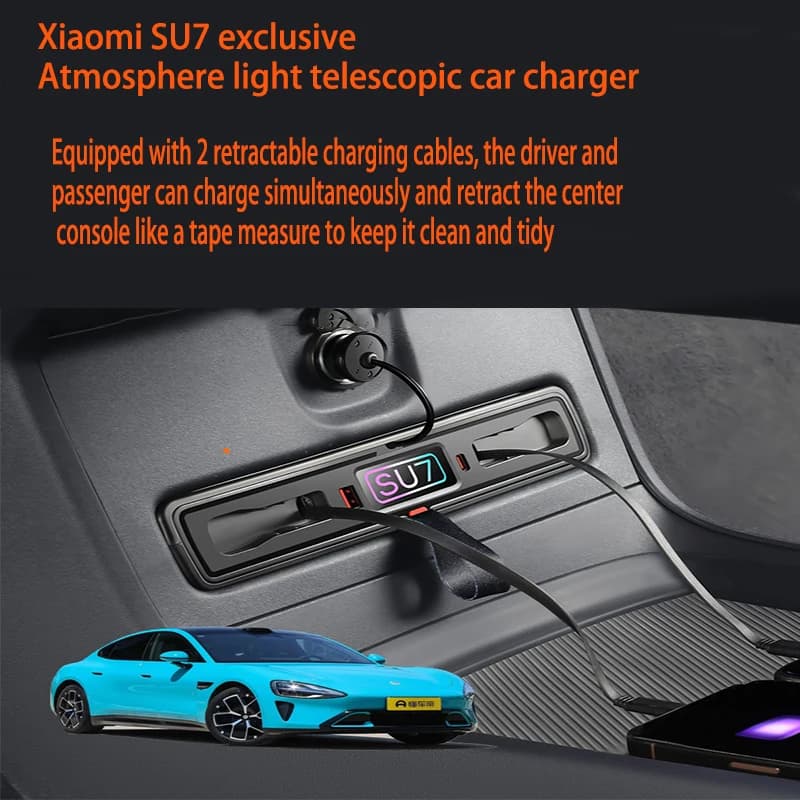 Adatto per Xiaomi SU7 Docking station di controllo centrale Cavo telescopico Caricabatteria per auto Ricarica super veloce Luce ambientale nascosta