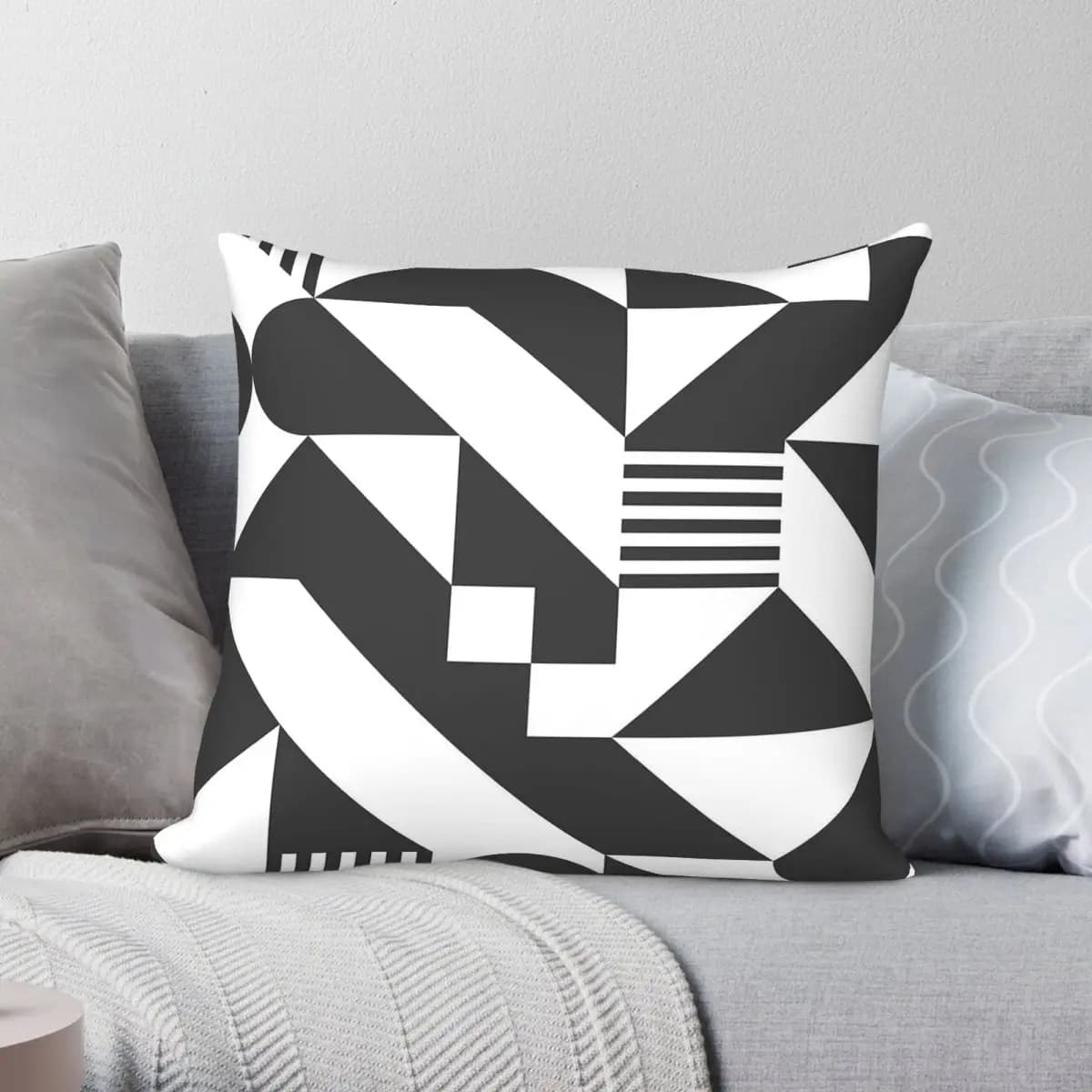 Federa per cuscino quadrata geometrica Bauhaus in bianco e nero, in poliestere, lino, velluto, stampata, decorativa, per auto, 45x45