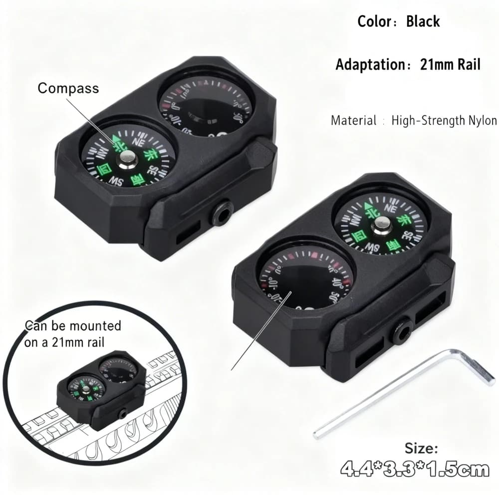 1PC 2 in 1 Bussola e termometro, accessorio tattico compatto, adatto per guida da 20 mm per AR15 M4 M16 Airsoft