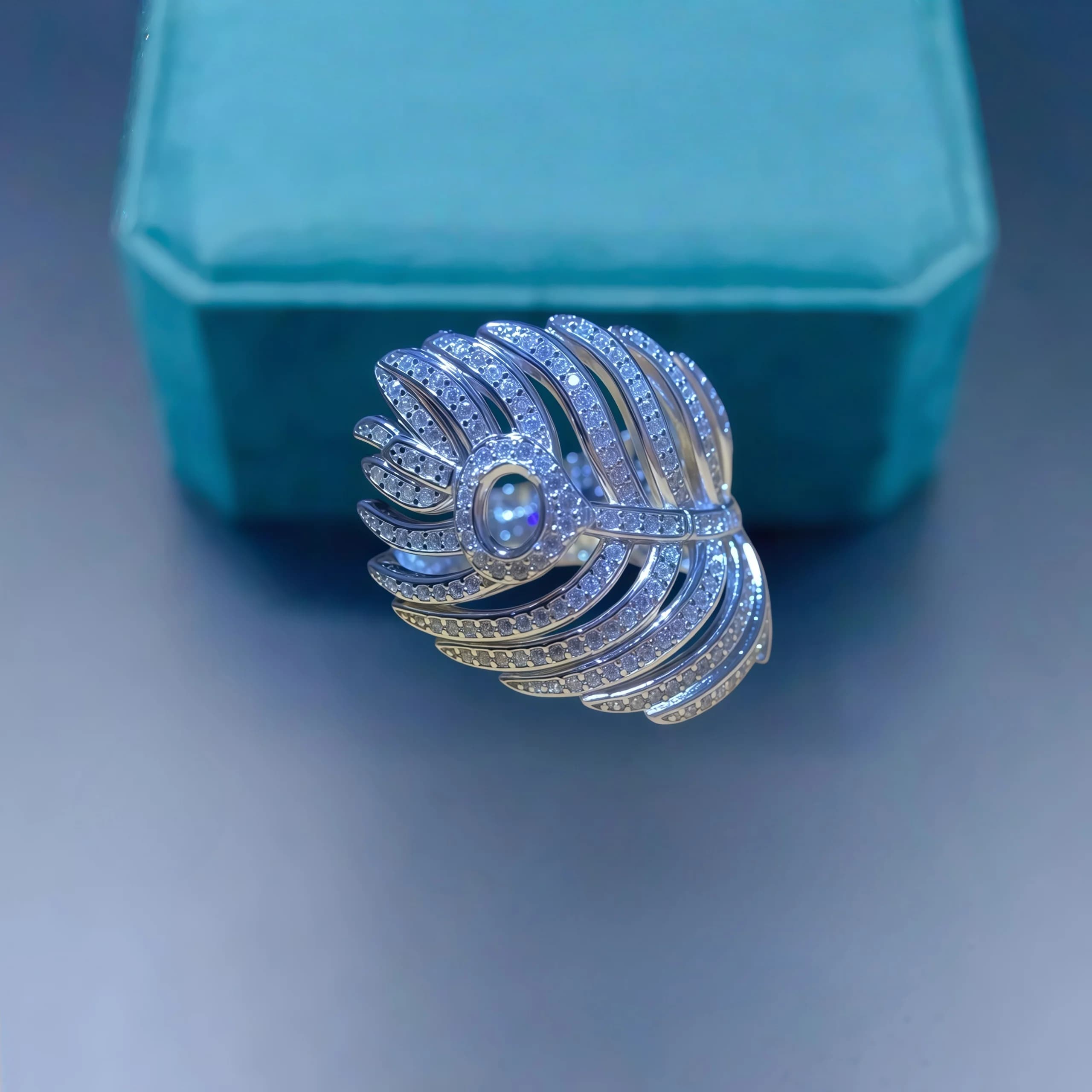 Anello Vuoto Fai-da-Te alla Moda, Montatura in Argento Sterling S925, Design a Piuma di Pavone con Pietra 4*5mm, Gioiello Raffinato per Donna