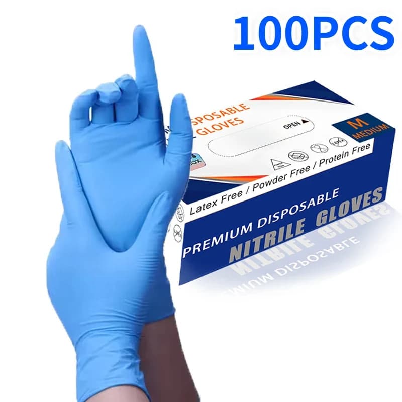 100 PZ Blu/Nero Guanti In Nitrile Usa E Getta Impermeabile Guanti Blu Cucina Lavastoviglie Pet Bagno Bellezza Strumenti Per Lo Styling Dei Capelli