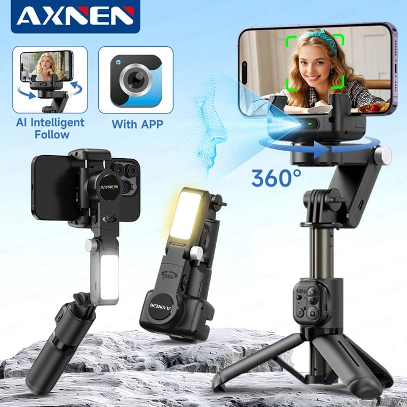 Gimbal Q19 AI Desktop 360 ° Stabilizzatore portatile per selfie stick anti-vibrazione con rotazione automatica e luce di riempimento per smartphone
