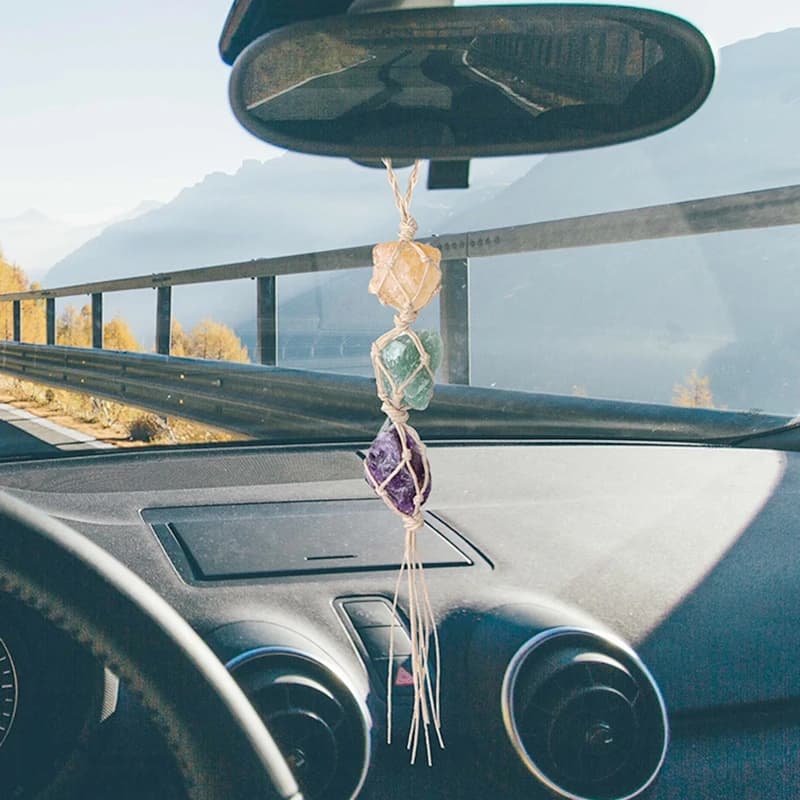 Irregular Natural Stone Car Accessorie Interior Decoration Raw Quartzs Rearview Mirror Pendants Dream Catcher Home Ornaments