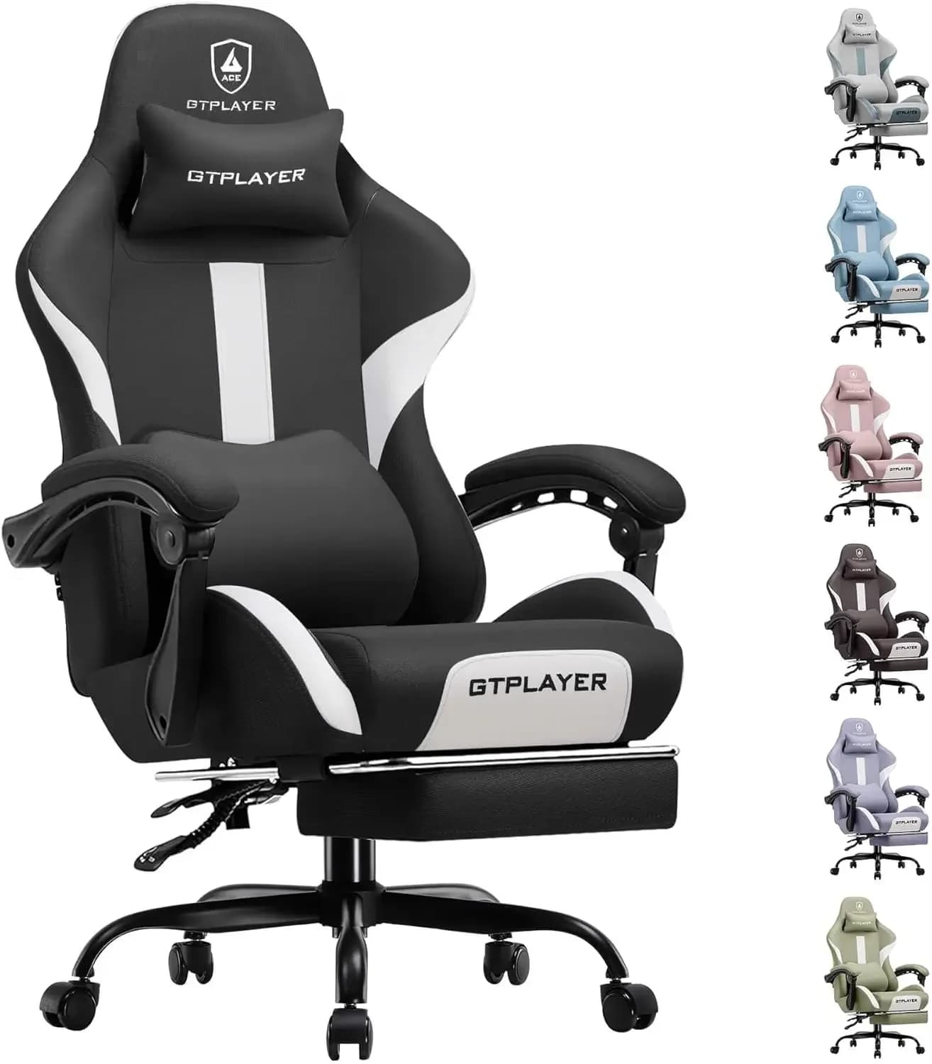 Sedia da ufficio ergonomica nera con schienale alto, poggiatesta, supporto lombare, cuscino a molle insacchettate, tessuto traspirante e poggiapiedi per casa