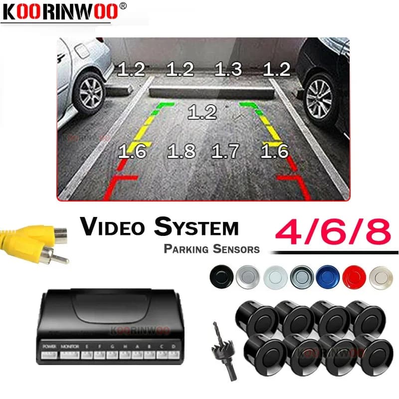 Koorinwoo Video visibile Sensori di parcheggio per auto 8/6/4 Sonde Retroilluminazione anteriore con allarme posteriore Parktronic per sistema multimediale DVD Andriod