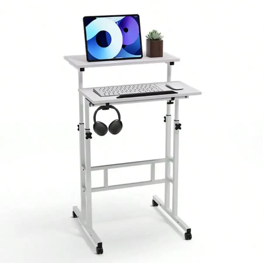 Scrivania regolabile in altezza con ruote, da 28 a 46 pollici, scrivania mobile per computer, carrello portacomputer con ruote per casa
