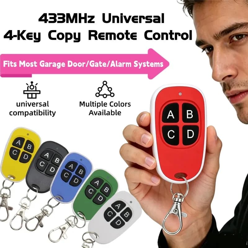 Telecomando Universale 433MHz per Porte di Garage, 4 Tasti, Duplicatore per Cancelli Elettrici