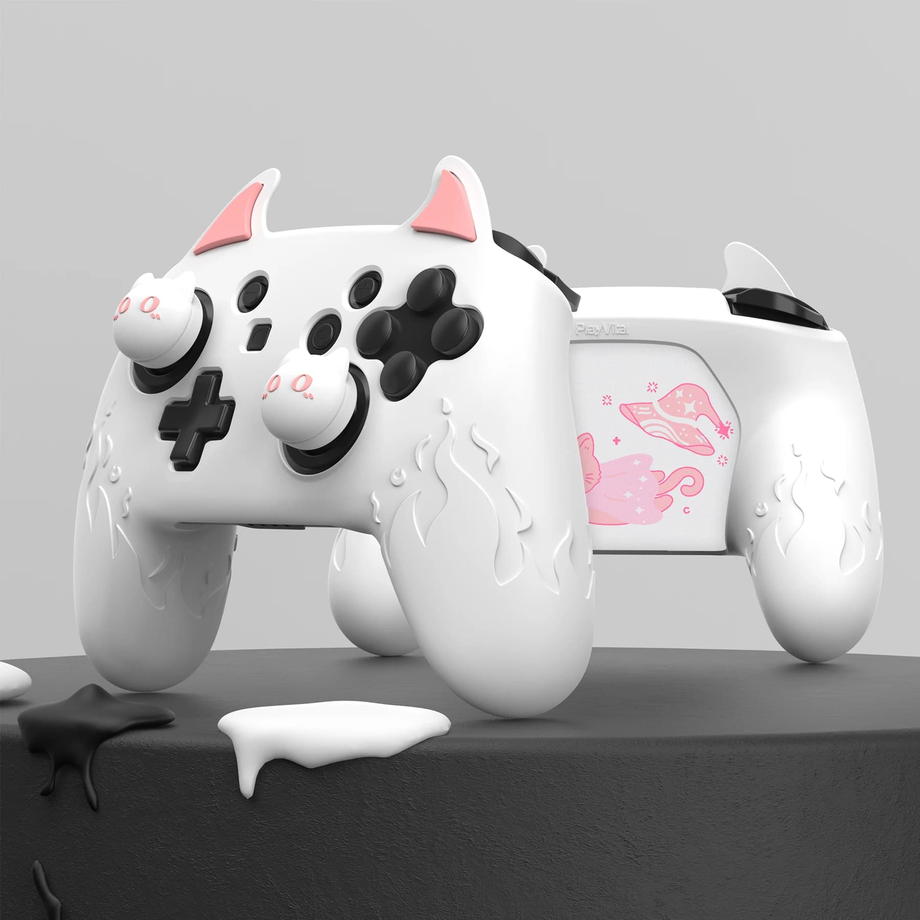 PlayVital Cute Demon Cover con impugnatura in silicone per controller Nintendo Switch Pro con cappucci e adesivi per joystick - Bianco