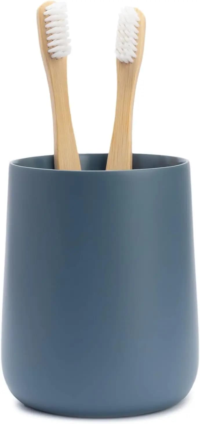 Set Portaspazzolino e Bicchiere Blu Opaco per Bagno, Organizer Rotondo per Spazzolini Elettrici, Filo Interdentale, Rasoi e Altro