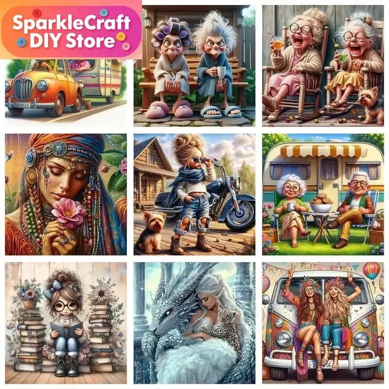 1pc frameless Full Square Diamond Painting 5D DIY The elderly aunt's sisters Diamond Embroidery Kits Mosaic Home Decor