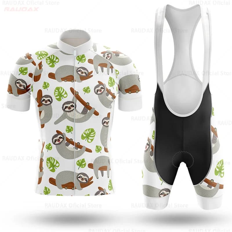 Maglia da ciclismo Cartoon Sloth Set Abbigliamento da bicicletta estivo da uomo Camicie da bici da strada ad asciugatura rapida Pantaloncini con bretelle da bicicletta MTB Ropa Maillot