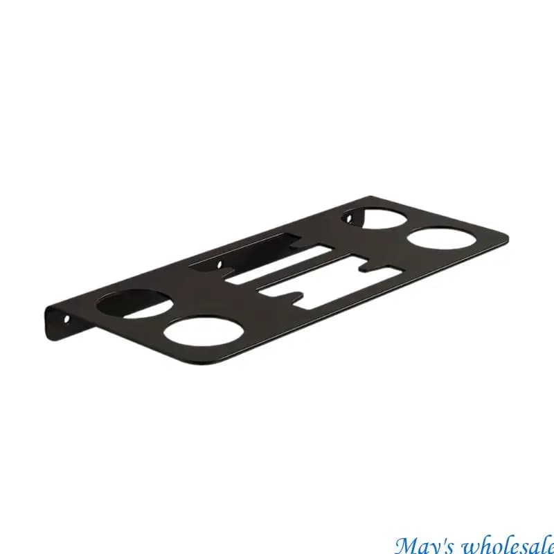Iron display with wall mounted black tennis rack for storage and organization equipment