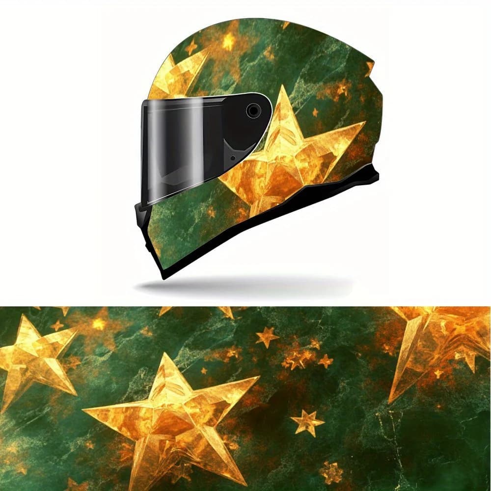 Five-pointed stars, golden glow, cosmic vibrations, vinyl casing for helmet, waterproof removable decals for motorcycle helmets, anti- S