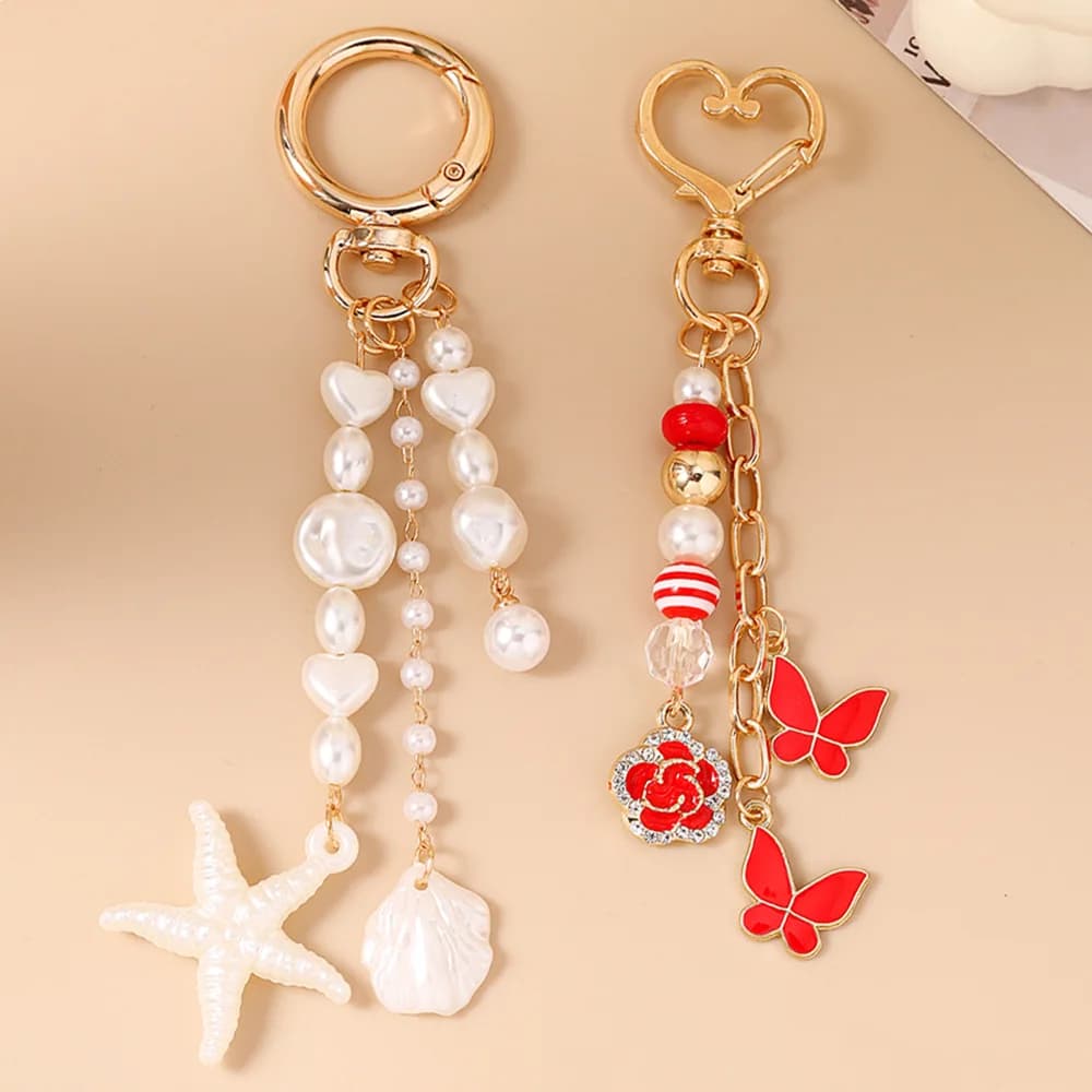 Accessories New Beaded Shell Starfish Key Ring Keychain Butterfly Flower Keychain Bag Pendant