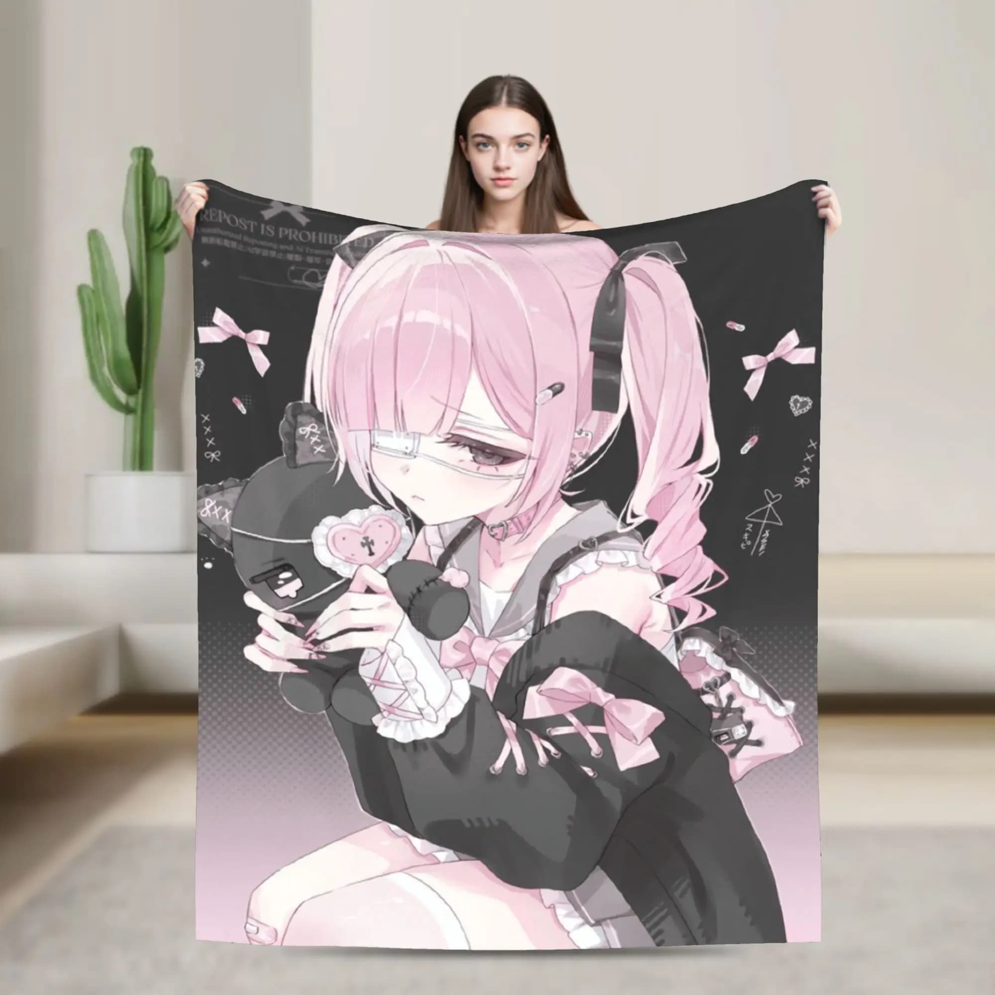 Jirai Kei Coperta morbida per bambini Coperta da tiro in peluche Grafica Decorazioni per la casa Copriletto in flanella Copridivano